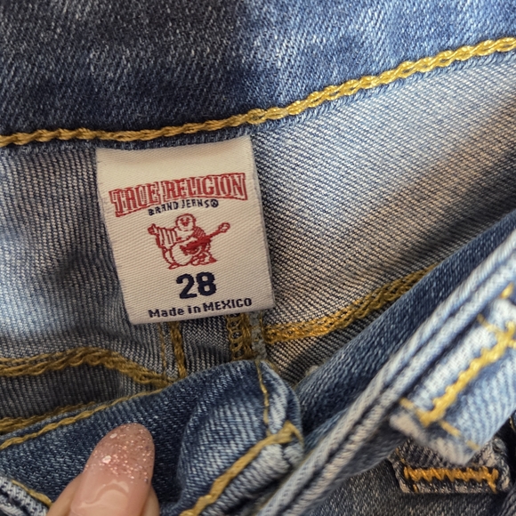 True Religion Blue Distressed Jean Shorts - Picture 3 of 5